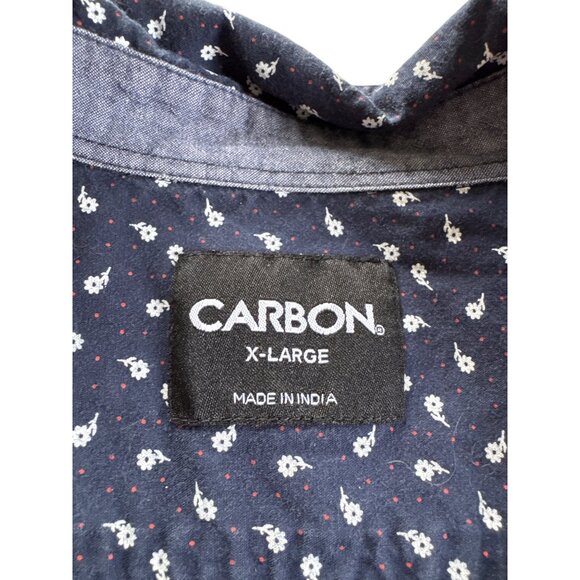 Carbon Button-Up Navy Floral Print Short Sleeve Shirt XL100% Cotton - Picture 3 of 6